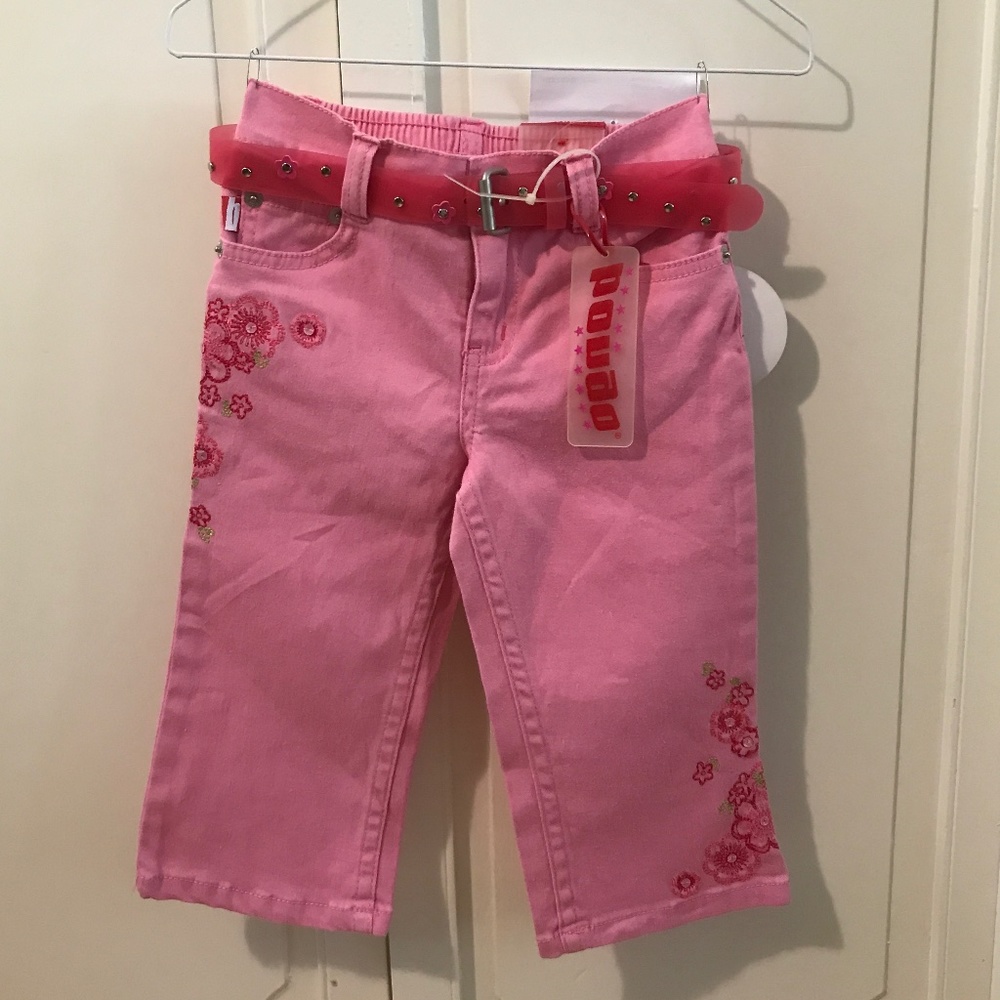 Pink embroidered jeans with belt size 4
